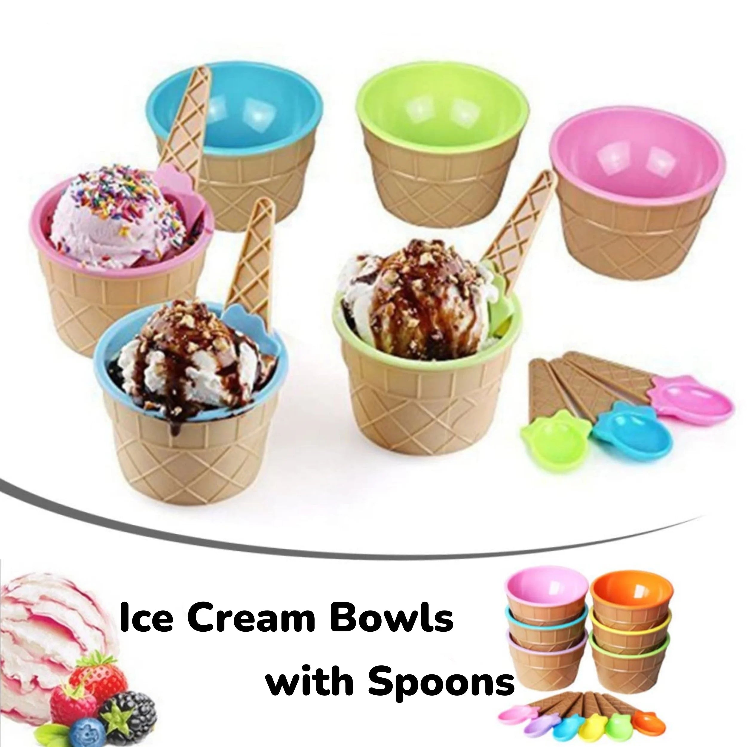 4 Piece Ice Cream Bowls and Spoons Set Dessert Sundae Serving Kit - 1