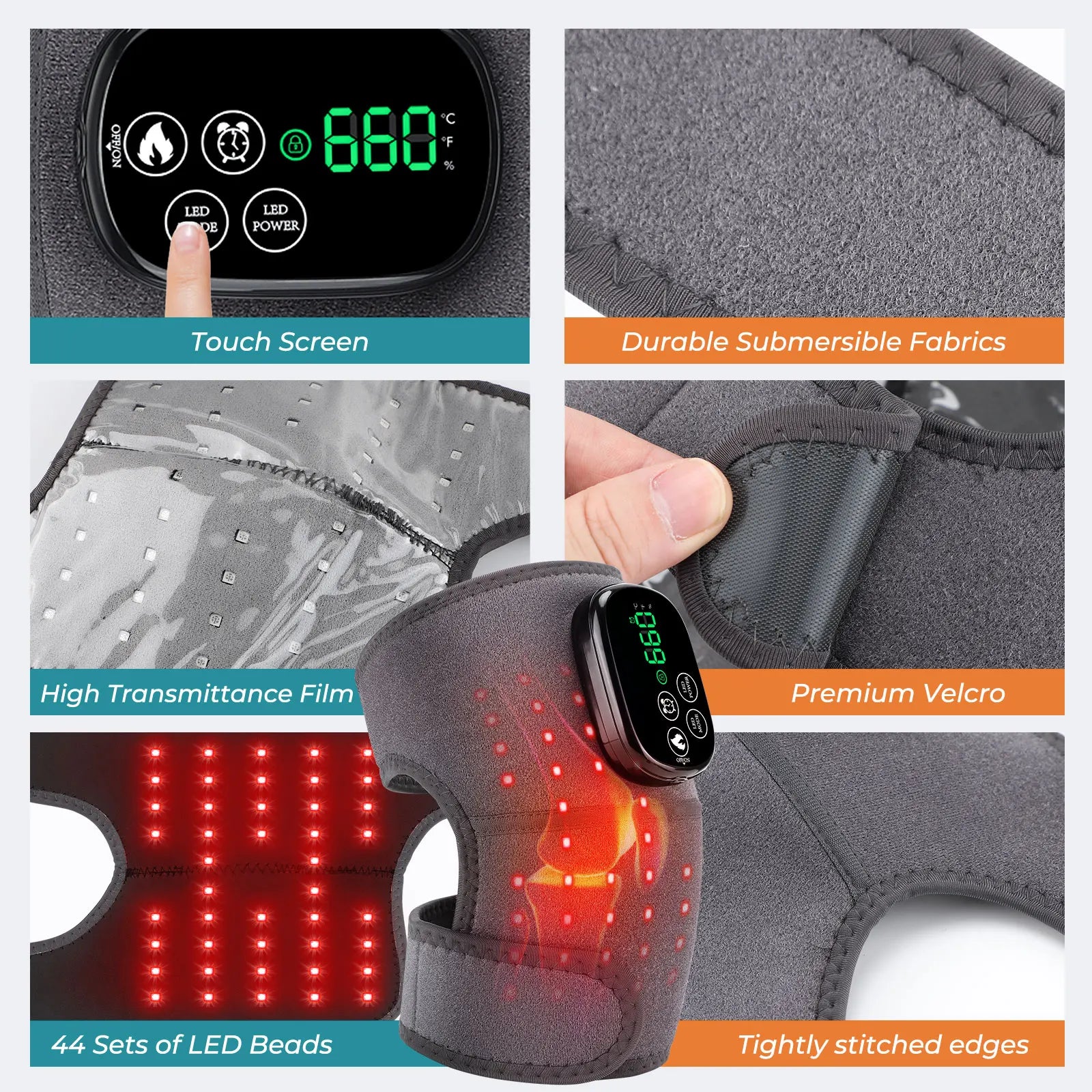 Cordless Heated Knee Wrap with Red Light and 4 Temp Settings - 5