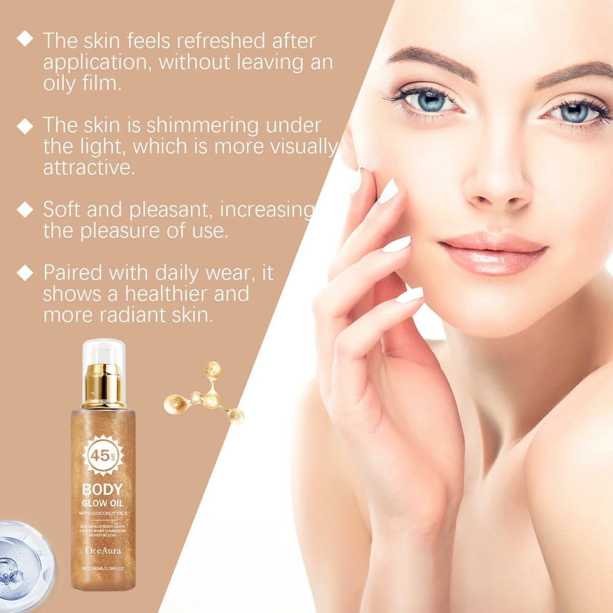 Glowing Body Oil SPF 45 Coconut Sun Shield Moisturizer