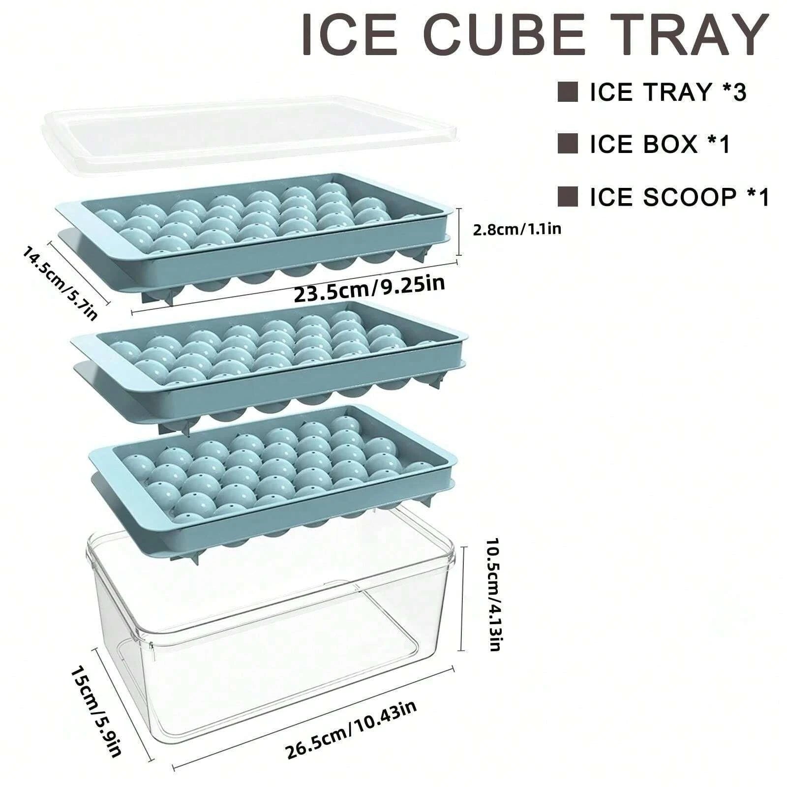 Round Ice Cube Tray Set with Storage Bin and Scoop for Whiskey Cocktail - 2