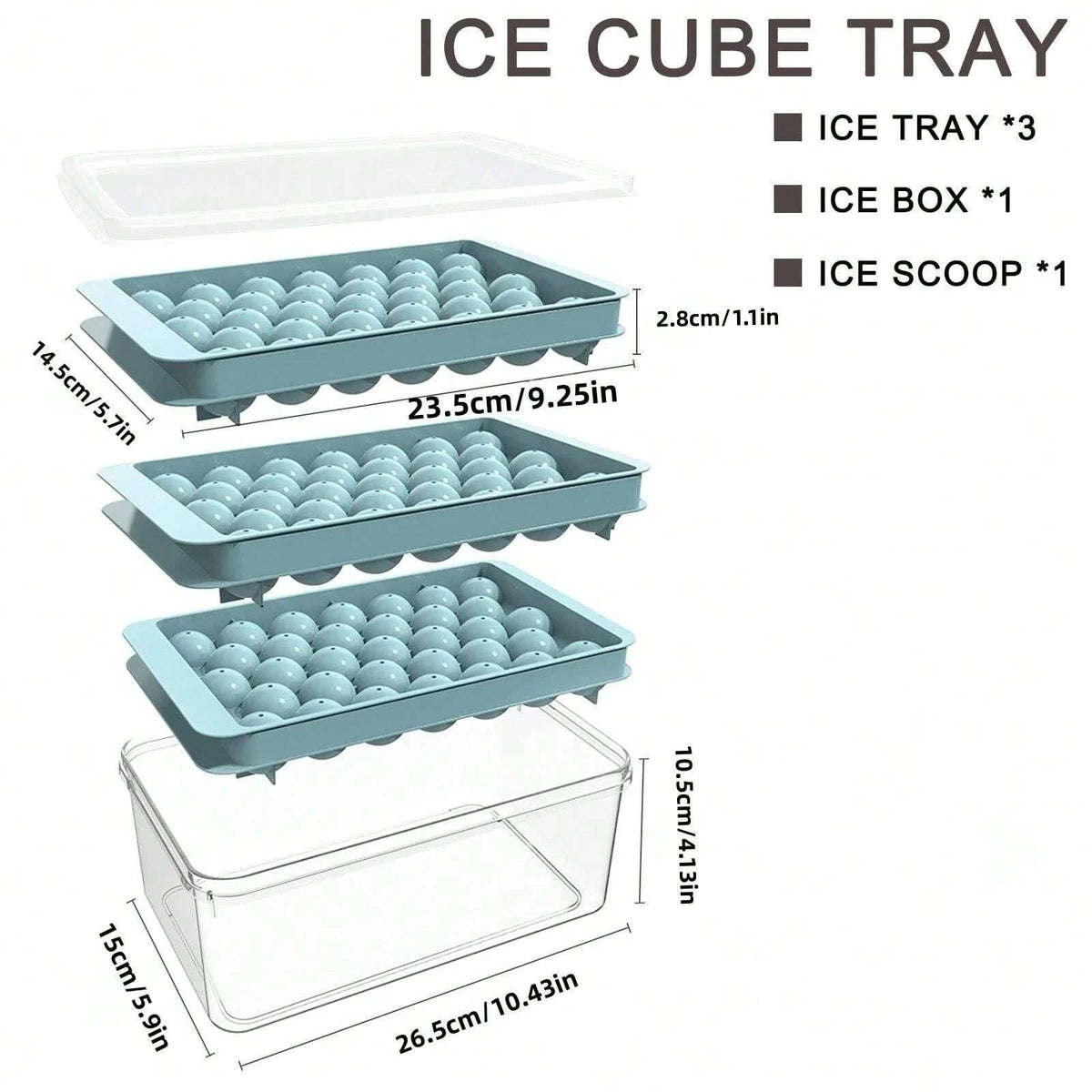 Round Ice Cube Tray Set with Storage Bin and Scoop for Whiskey Cocktail