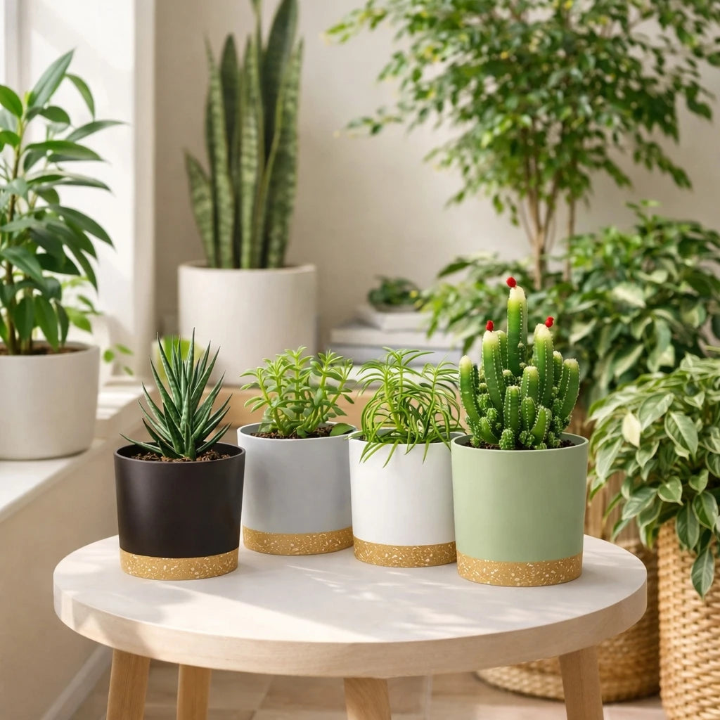 4 Pack 5 Inch Flower Pots Modern Detachable Bottom Breathable Planters - 5