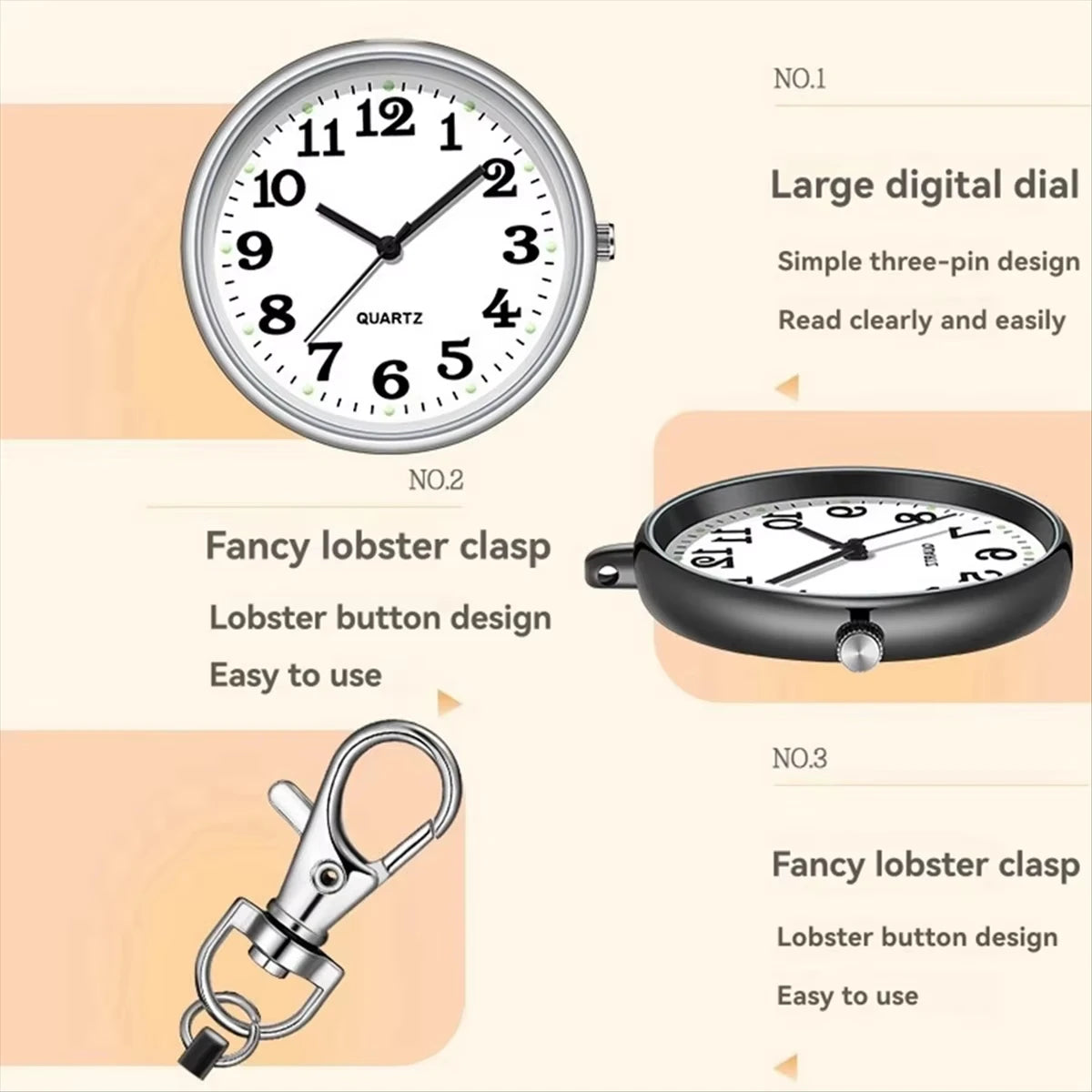 Portable Quartz Pocket Watch Keychain Hanging Nurse Fob Watch - 5