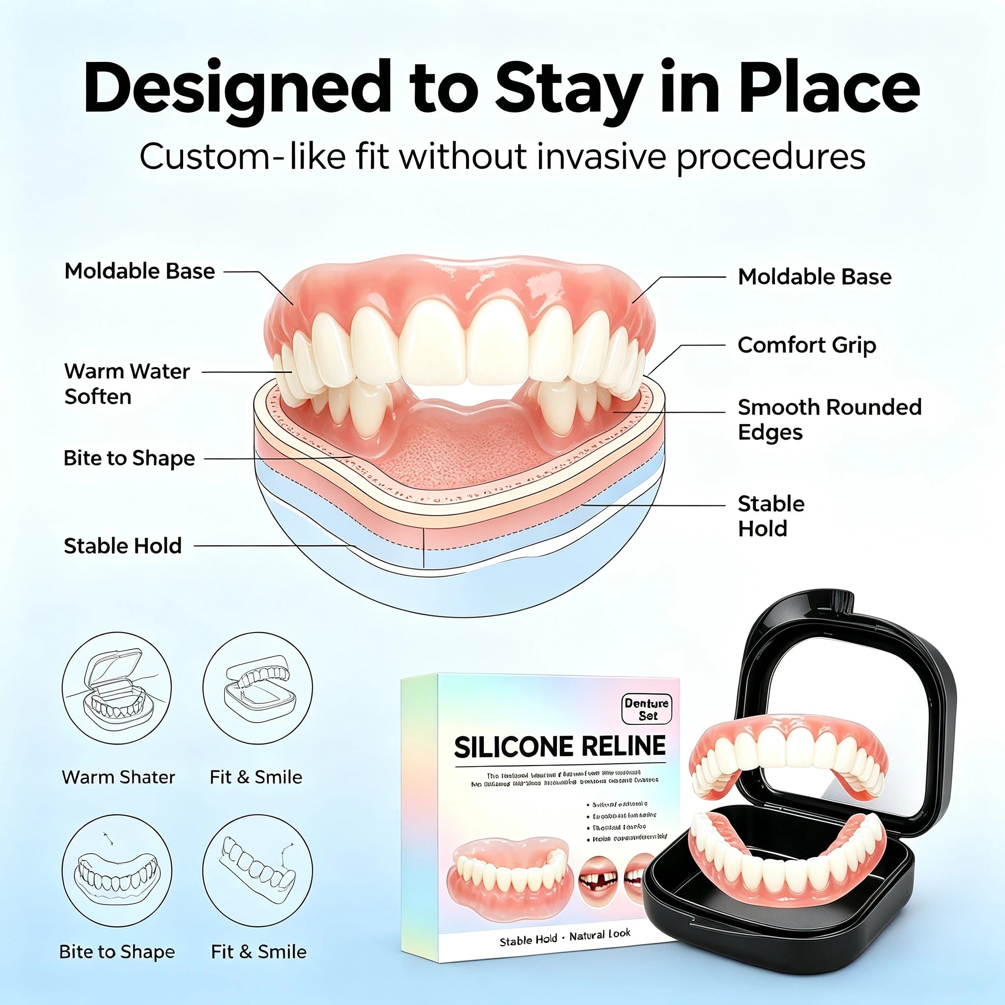 Soft Silicone Dentures Full Set Upper And Lower False Teeth - 11