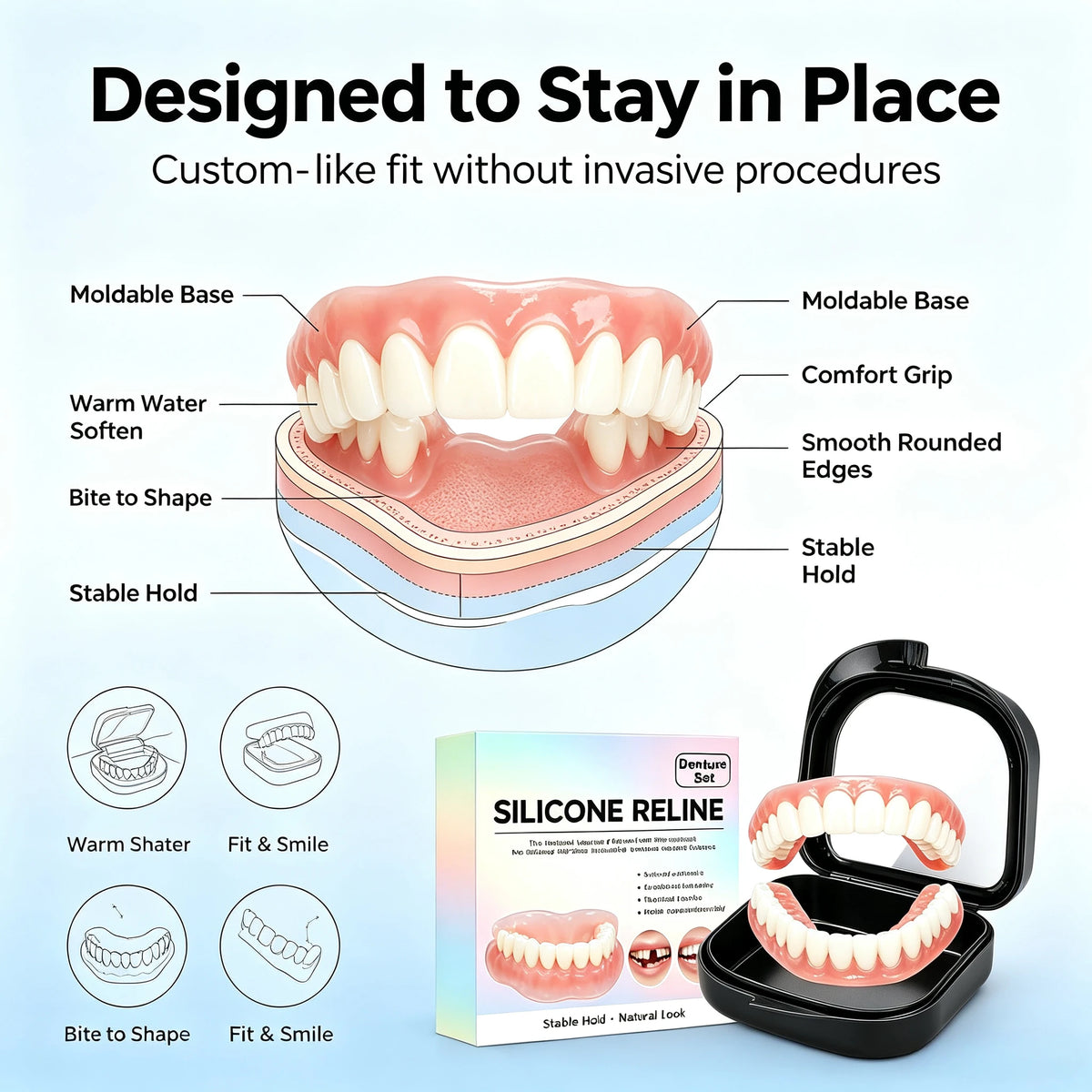 Soft Silicone Dentures Full Set Upper And Lower False Teeth