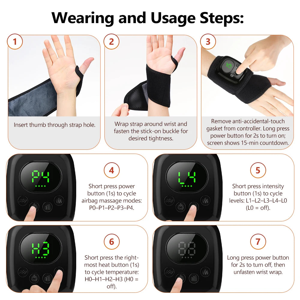 Cordless Heated Wrist Massager Air Compression Hand Wrap - 15