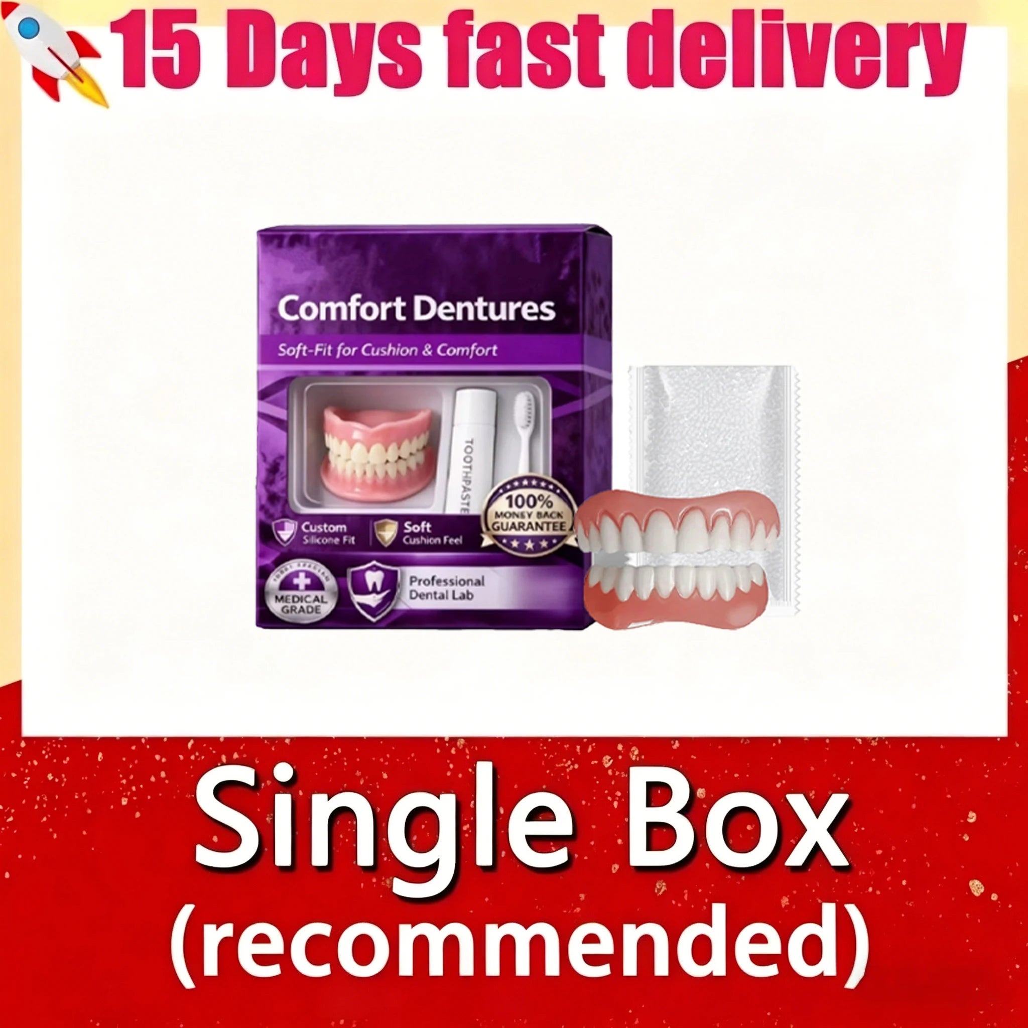 Adult Silicone Dentures Full Set Fake Teeth Comfort Fit - 7