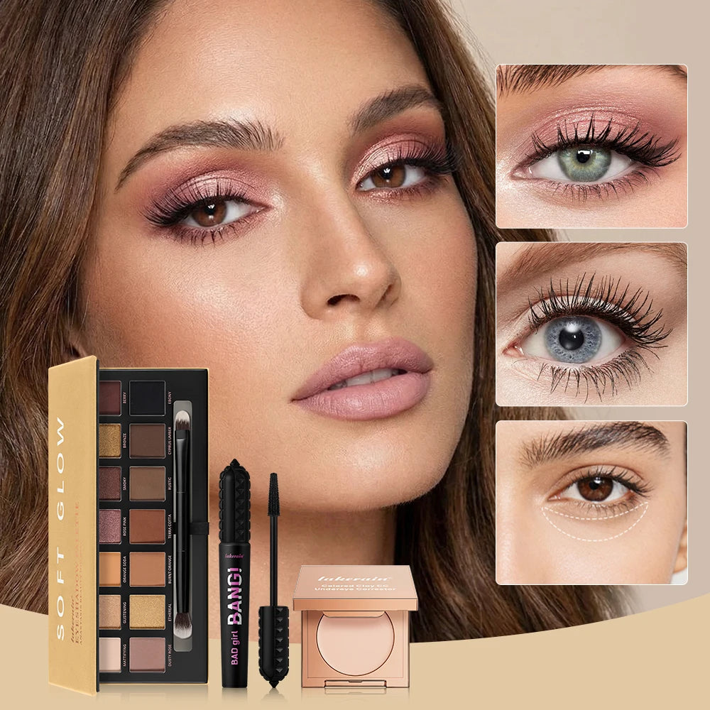 3-Piece Full Coverage Makeup Set Eyeshadow Palette And Mascara Kit