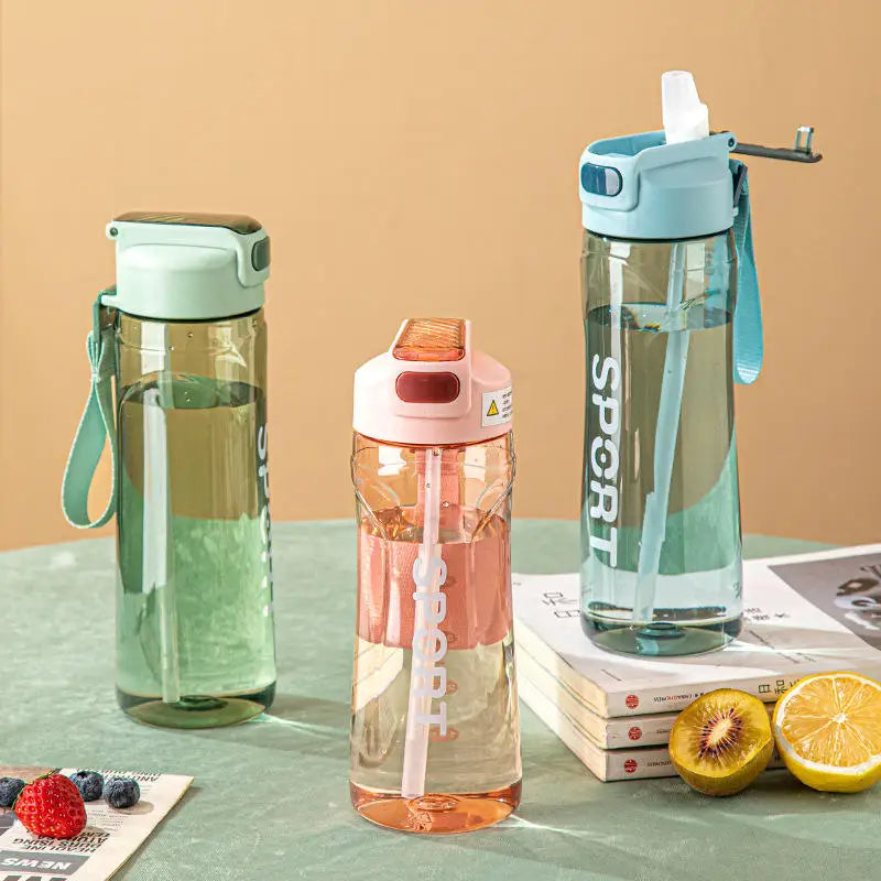 800ml Portable Sport Water Bottle with Straw Leak Proof Gym Cup