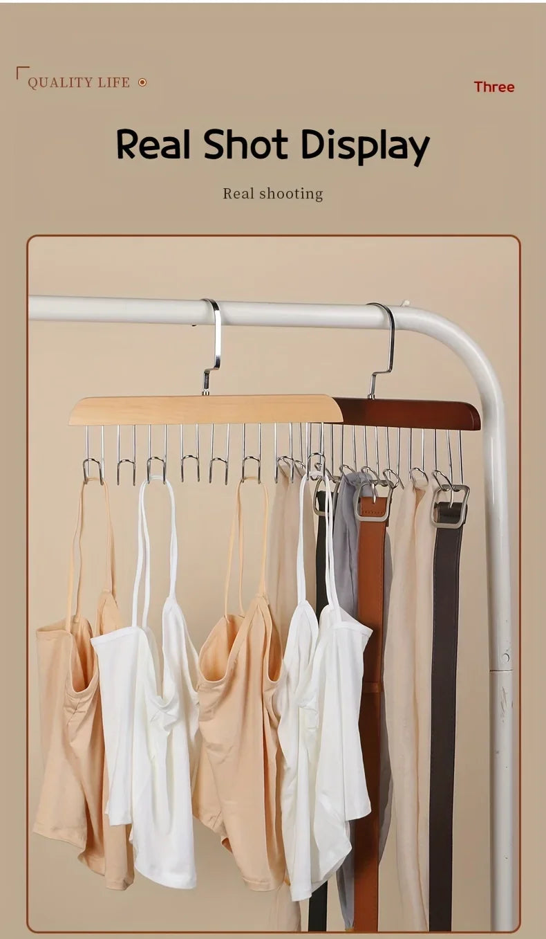 8 Hook Wooden Closet Organizer Rack for Belts Ties and Accessories - 11