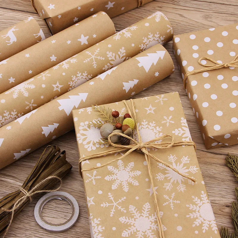 Christmas Wrapping Paper Kraft Gift Wrap Roll for Holiday Party Decor
