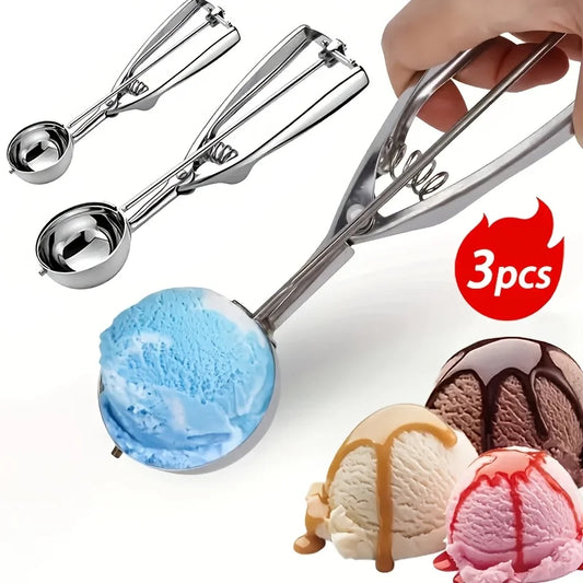 3pc Stainless Steel Ice Cream Scoop Set Trigger Cookie Dough Baller