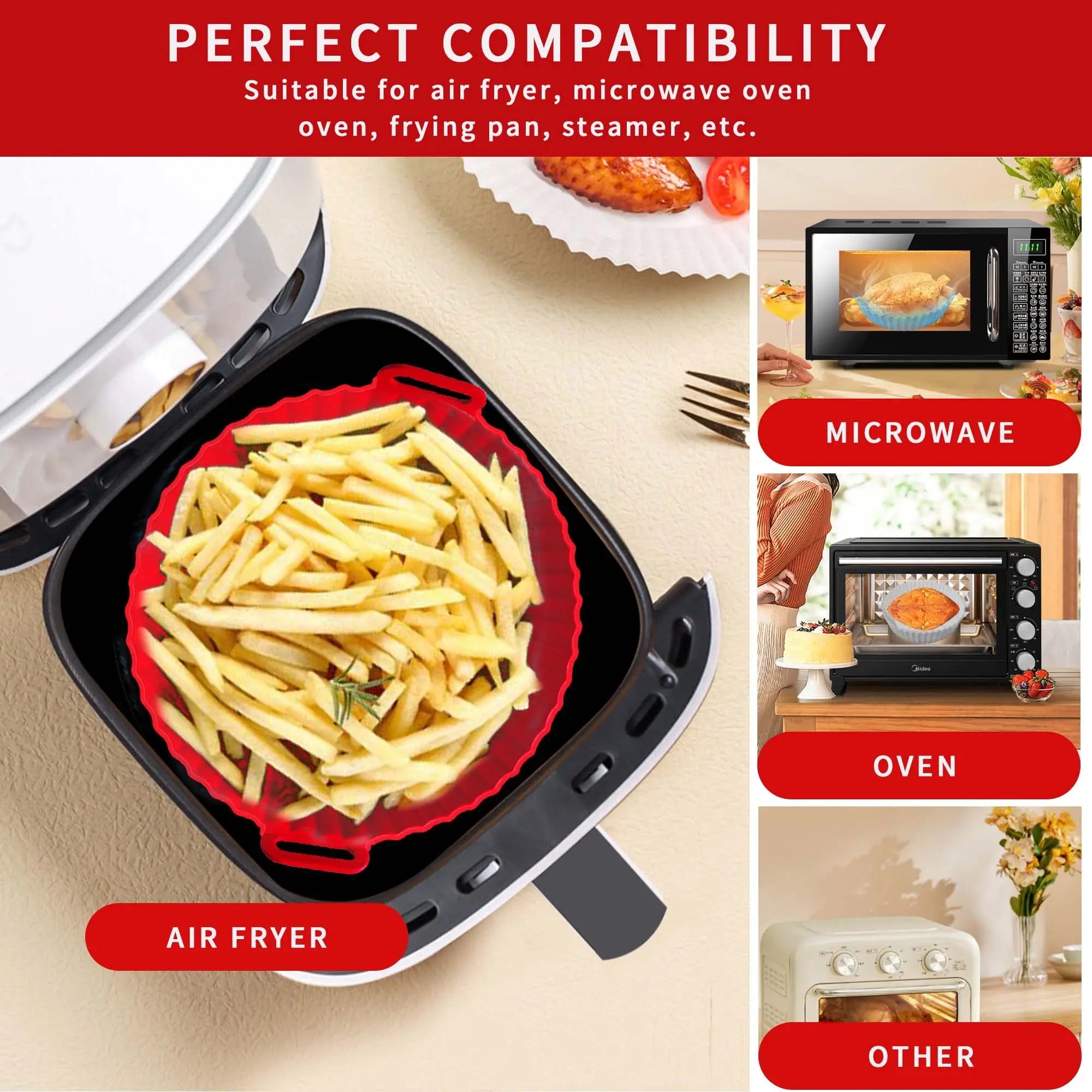 Reusable Silicone Air Fryer Liner Non-Stick Baking Tray Basket Pot - 8