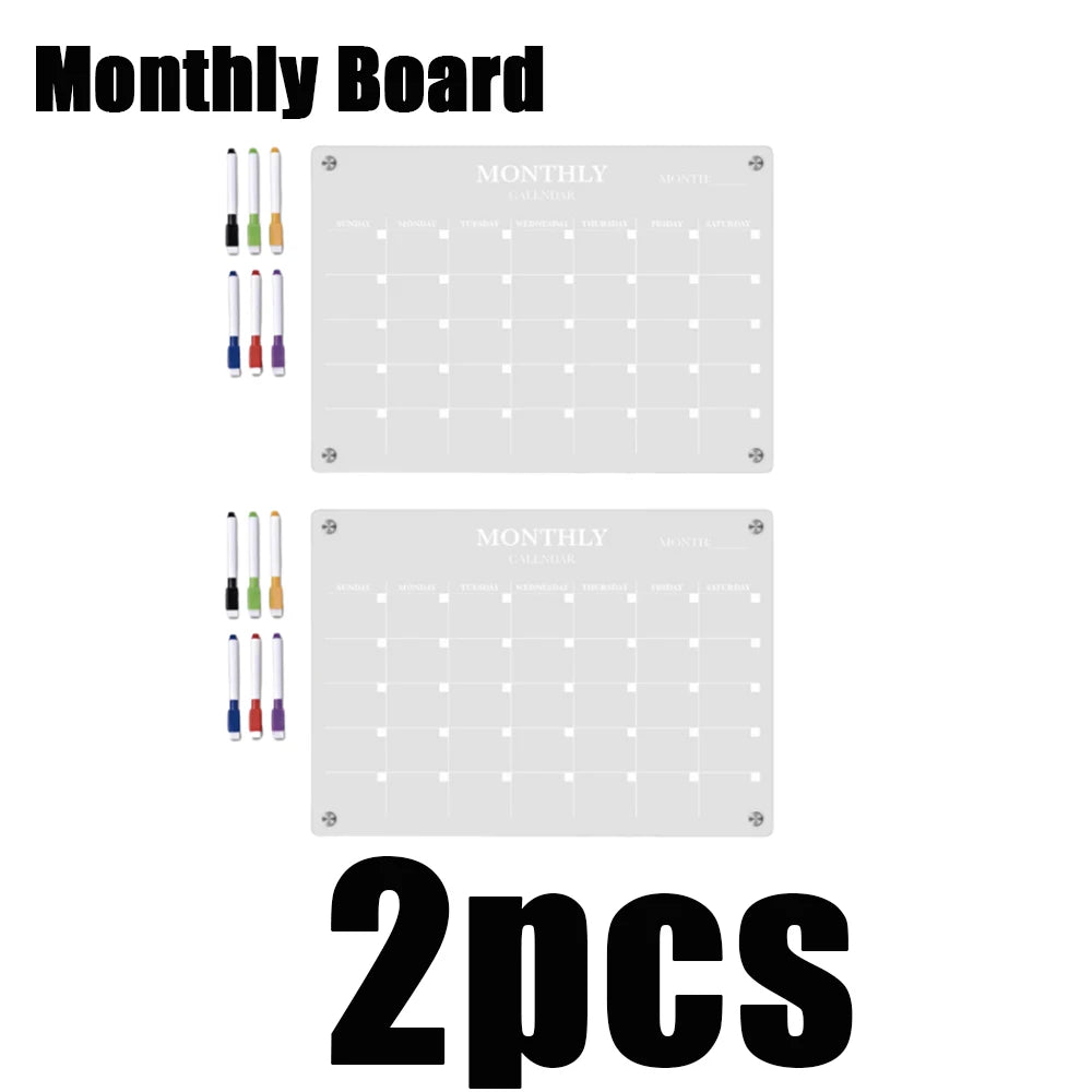 Magnetic Acrylic Fridge Calendar Dry Erase Weekly Planner Board Set