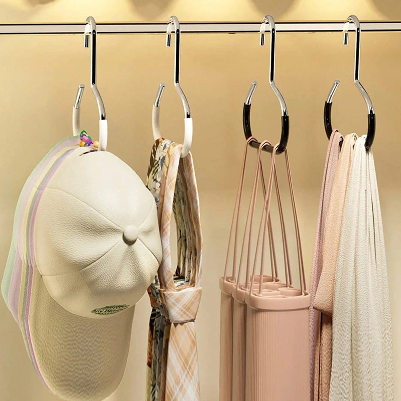 Closet Hat Hanger Organizer Rack for Baseball Caps Scarves and Ties - 8