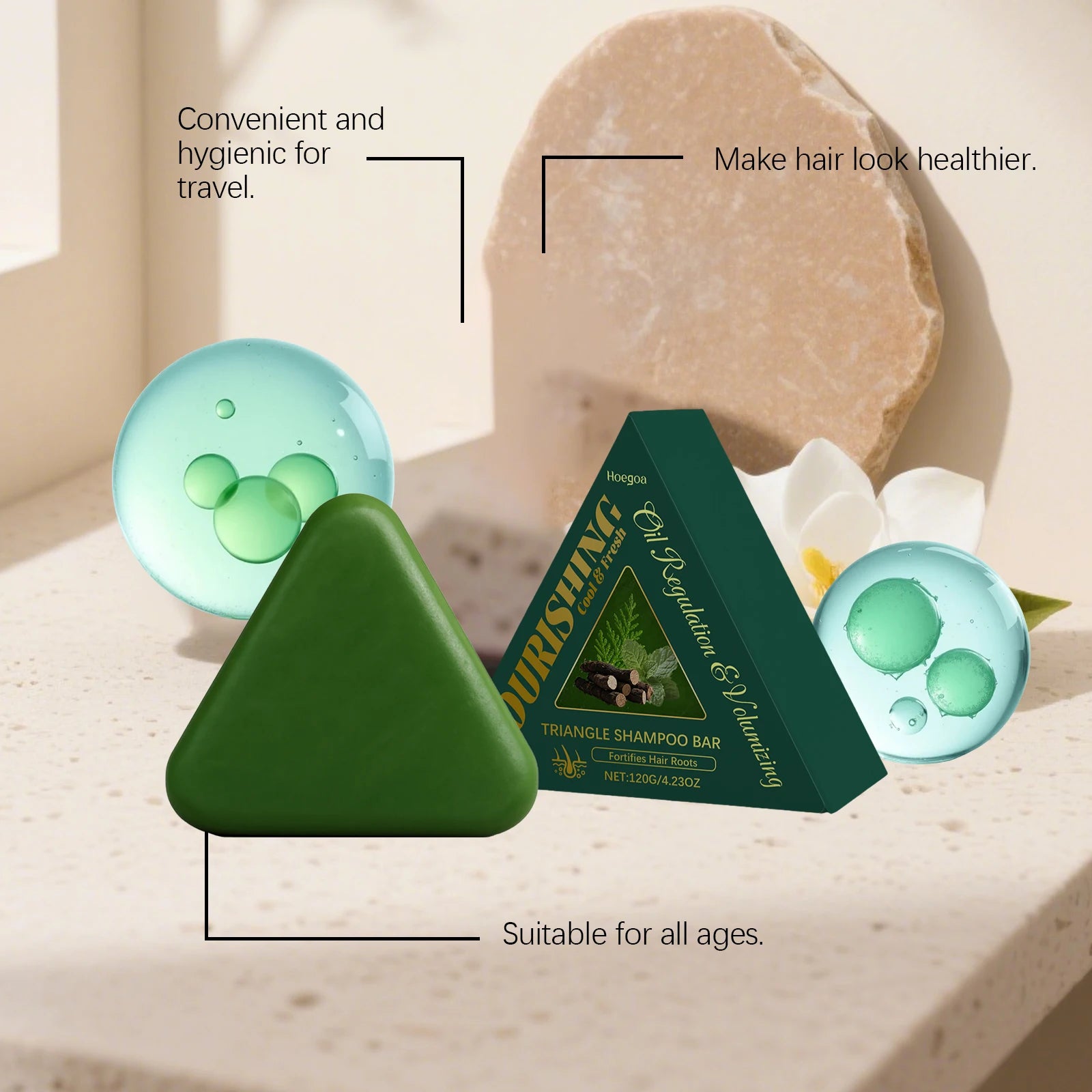 Triangle Green Hair Growth Shampoo Bar Herbal Anti Hair Loss Soap - 9