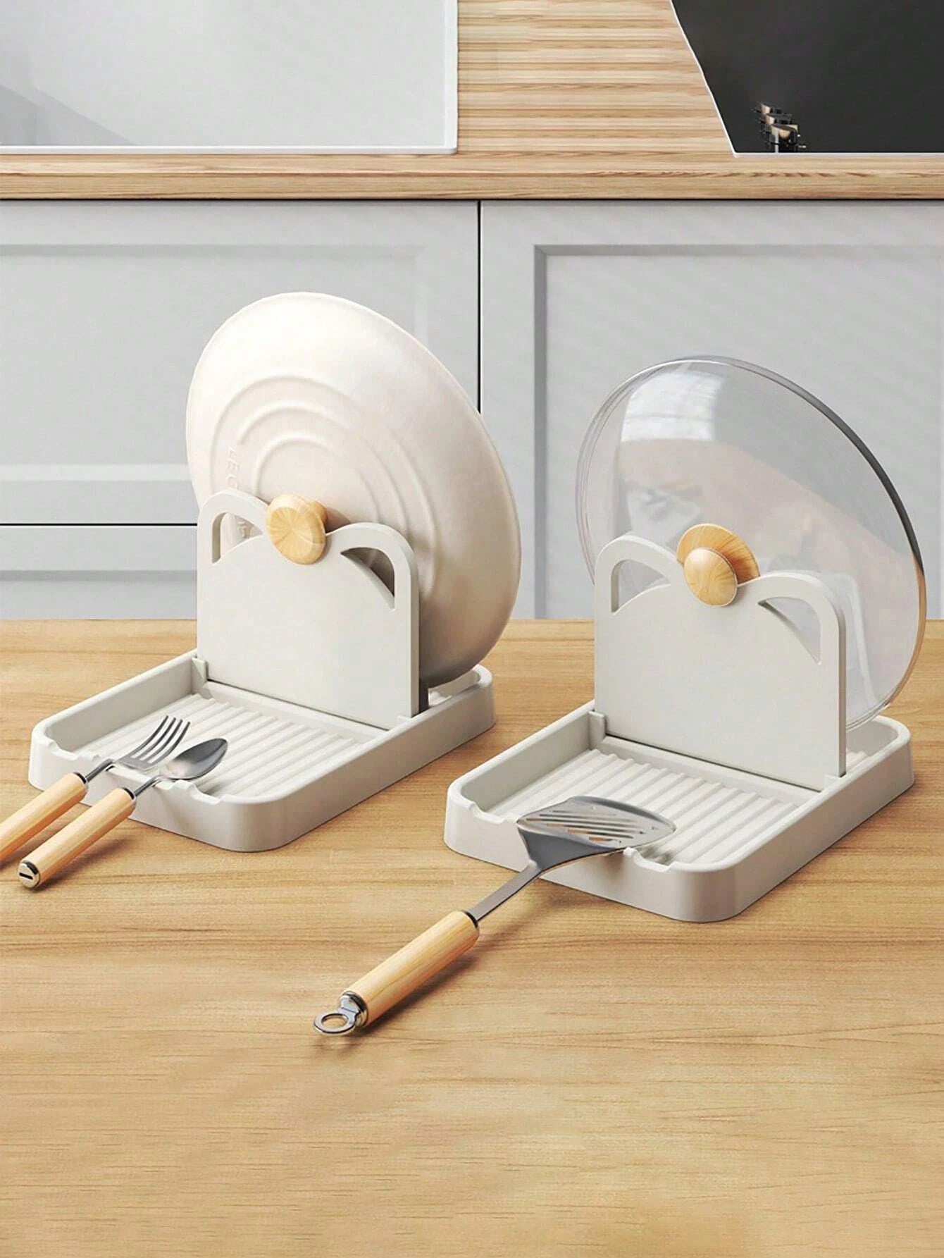Foldable Pot Lid Holder and Kitchen Spatula Spoon Rest Storage Rack