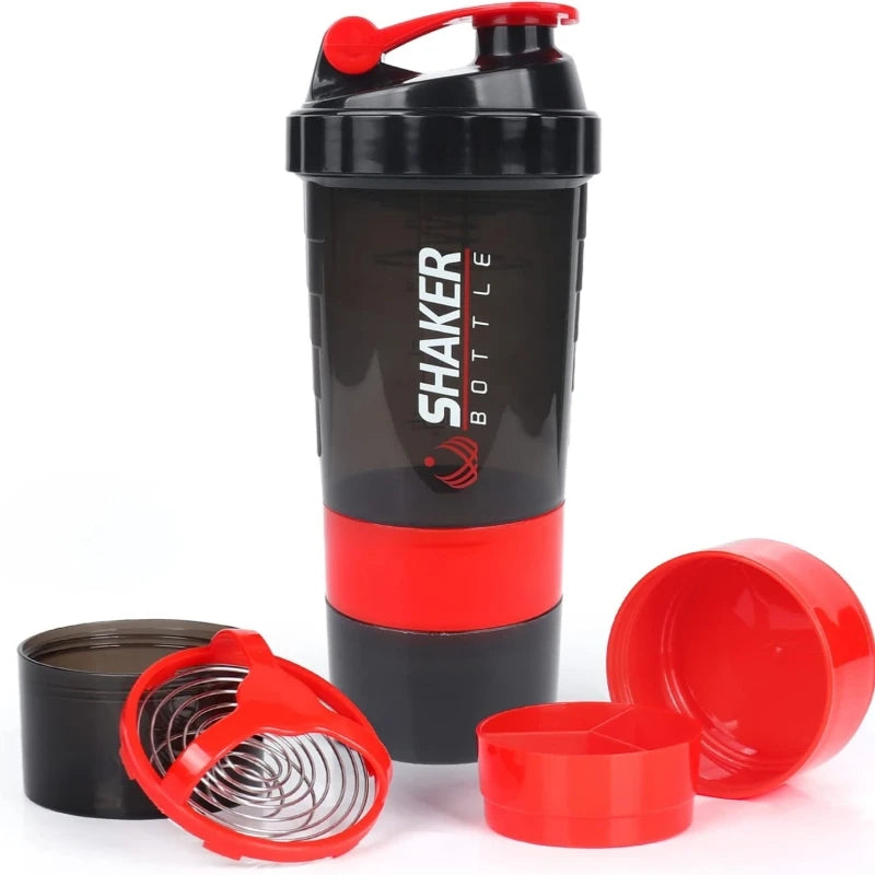 3-Layer Protein Shaker Bottle Leak Proof Fitness Mixer Cup 600ml