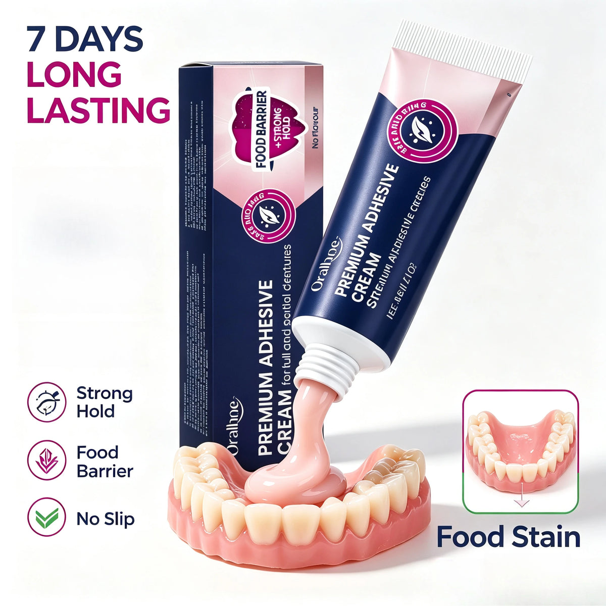 Denture Adhesive Cream Secure Fix Glue for Full Partial Dentures
