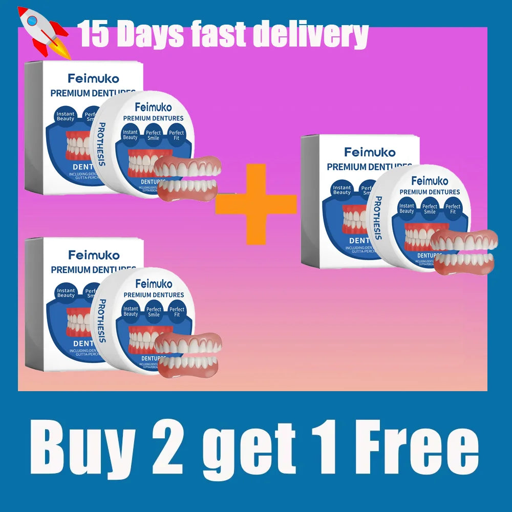 Soft Silicone Snap On Dentures Full Set Instant Comfort Smile Teeth - 9
