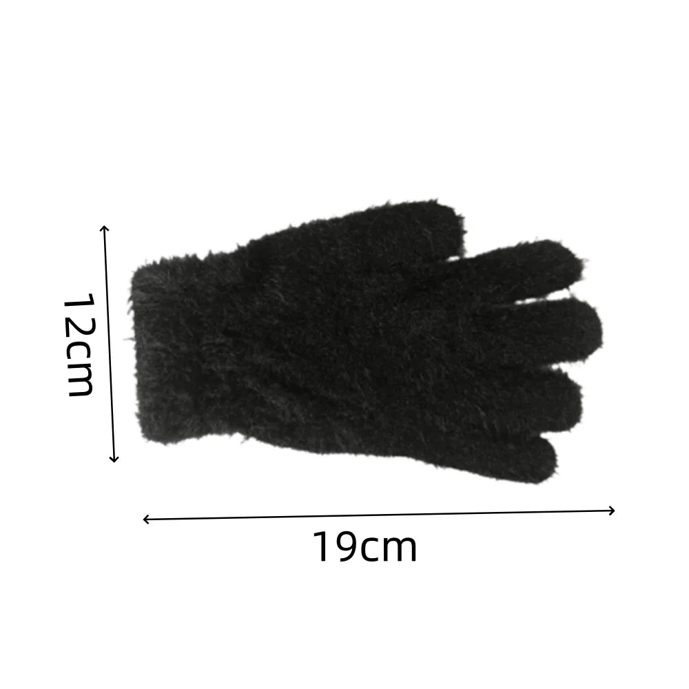 Women Winter Plush Warm Gloves Soft Five Finger Cold Proof Mittens - 6