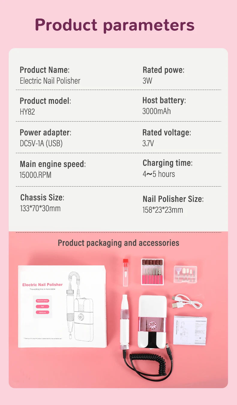 Rechargeable Professional Nail Drill Machine File Set - 16