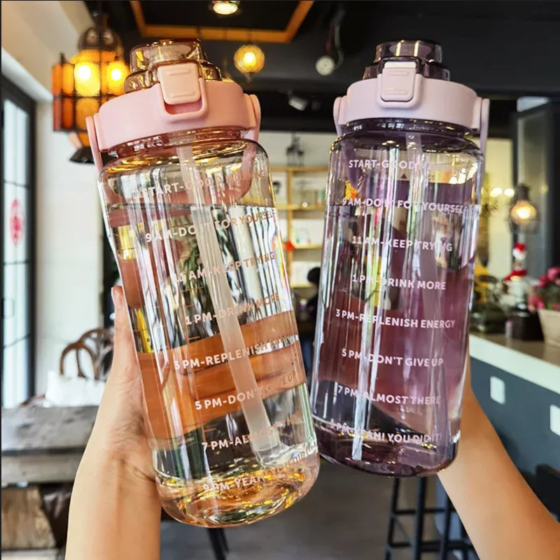 2L Motivational Water Bottle with Straw Large Fitness Sports Jug - 1