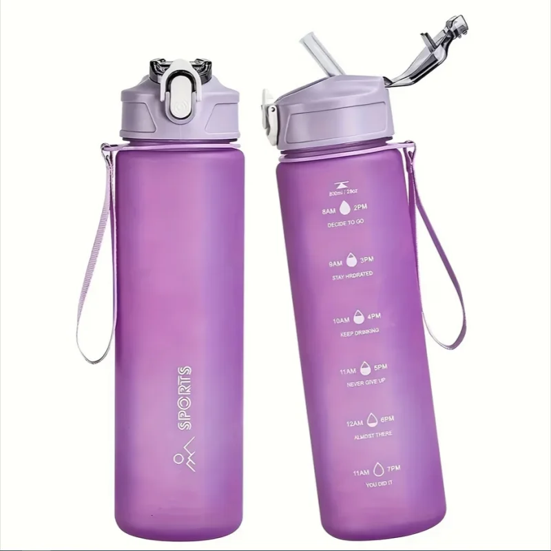 800ml Gradient Sports Water Bottle with Time Marker and Straw - 15