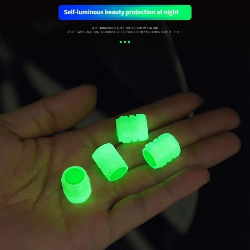 Luminous Tire Valve Caps Glow in the Dark Wheel Stem Covers for Vehicles - 3
