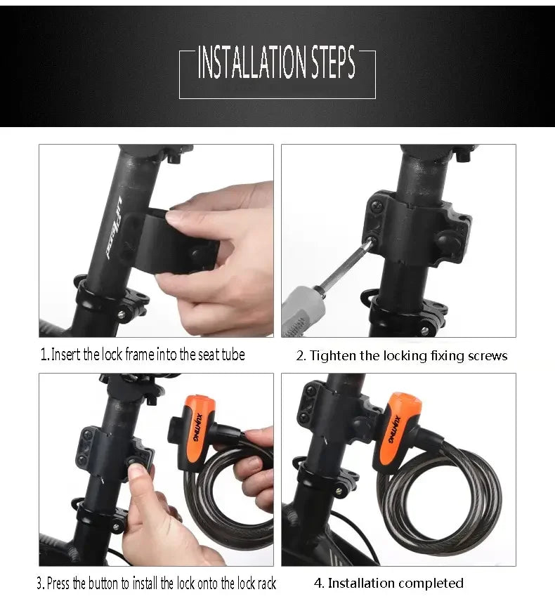 Heavy Duty Bike Lock Steel Cable Anti Theft Security Chain for Bicycle