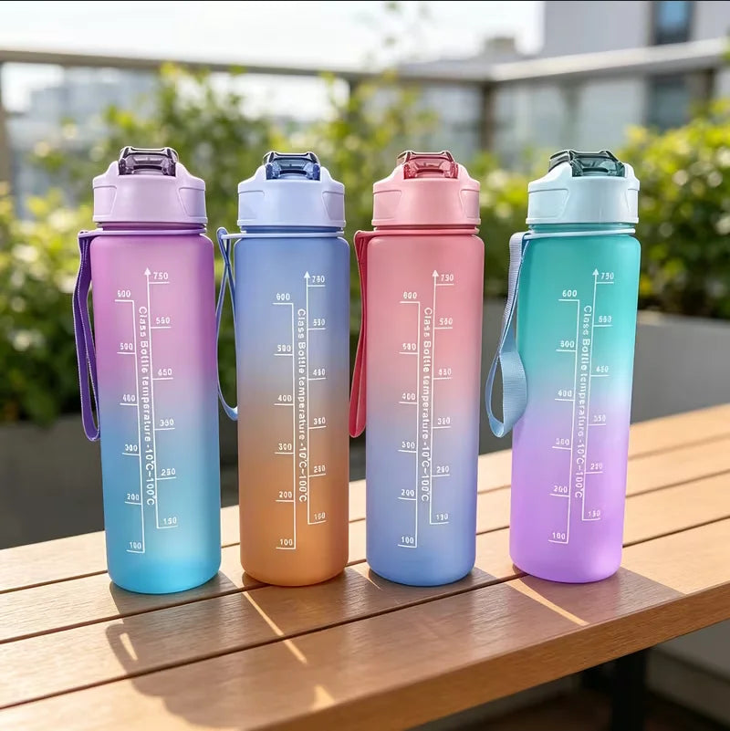 750ml Motivational Water Bottle with Straw Gradient Sport Jug - 9