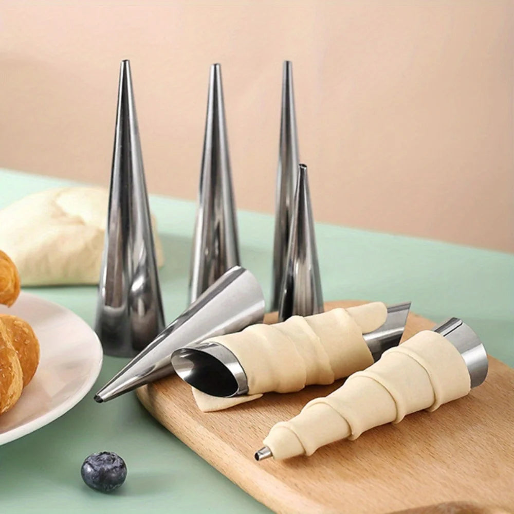 10pcs Stainless Steel Cream Horn Molds Croissant Cone Baking Tubes - 4