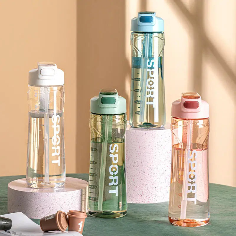 800ml Portable Sport Water Bottle with Straw Leak Proof Gym Cup