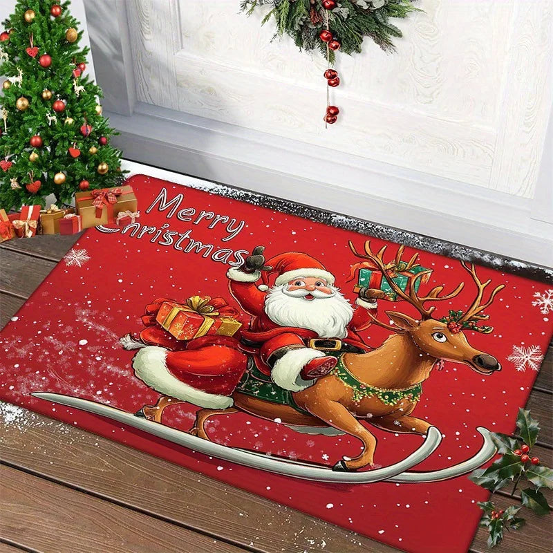Christmas Door Mat Holiday Welcome Rug Non-Slip Festive Floor Decor