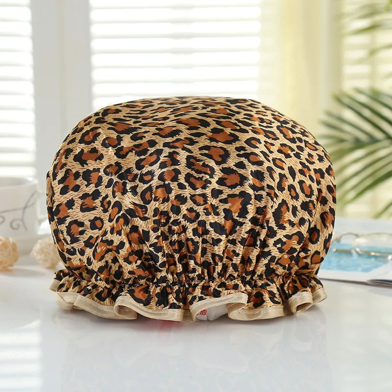Double Layer Waterproof Shower Cap Reusable Bath Hair Cover Hat