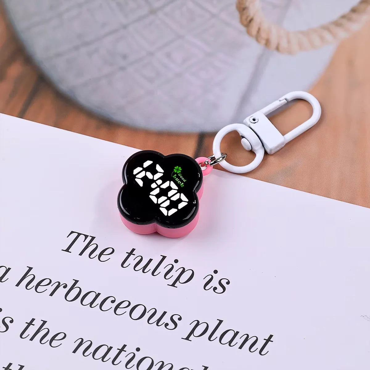 LED Digital Pocket Watch Keychain Portable Flower Shape Electronic Clock