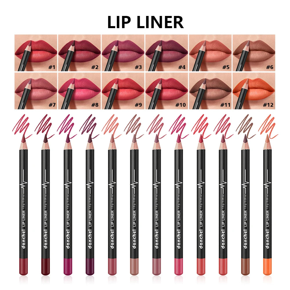 Semi-Matte Lip Liner Pencil Set Waterproof Smudge-Proof Cosmetics