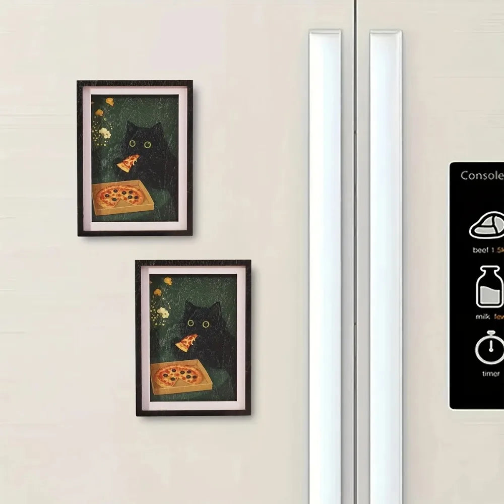 3D Black Cat Pizza Fridge Magnet Decorative Photo Frame Home Decor