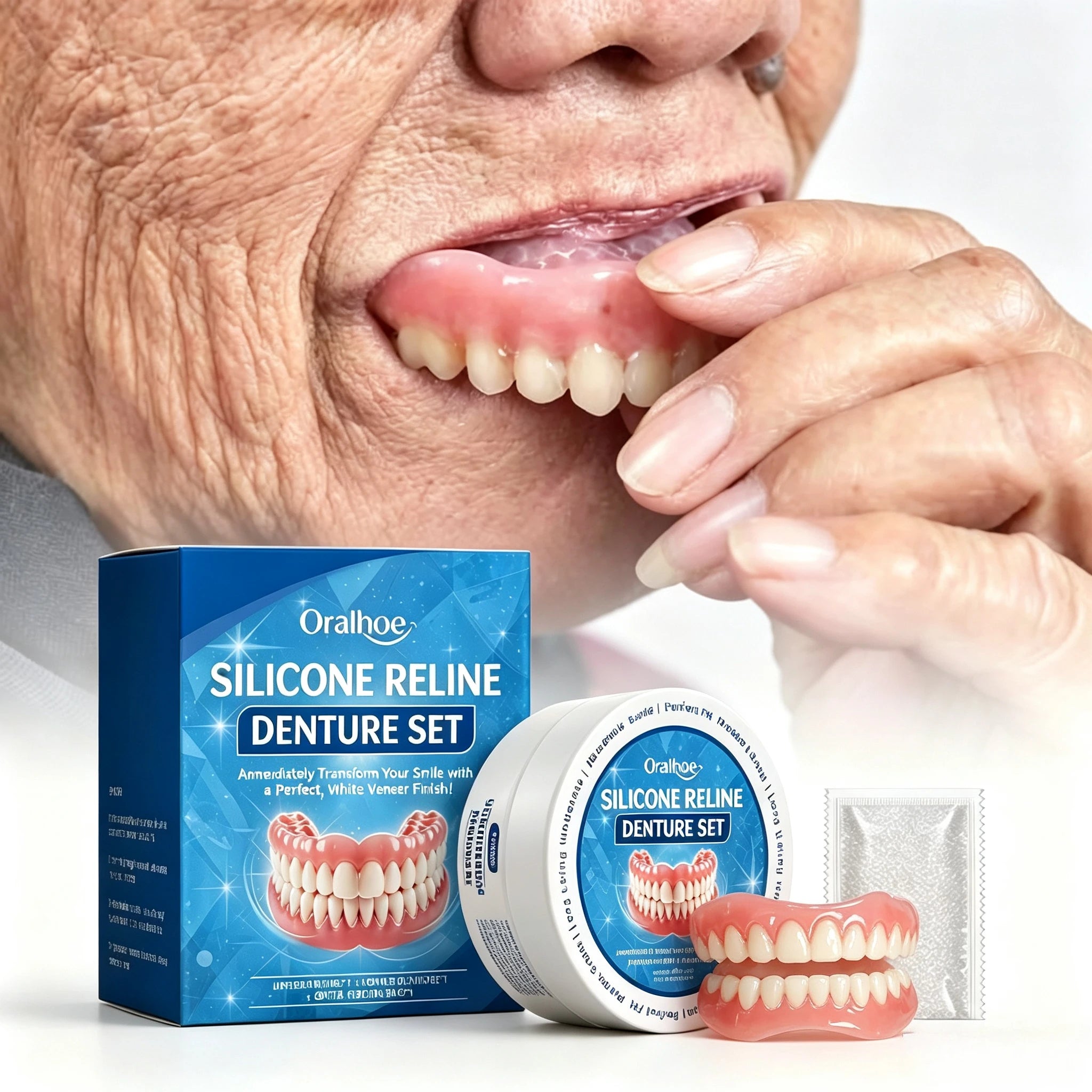 Silicone Dentures Full Set Upper Lower Temporary Smile Veneers - 1