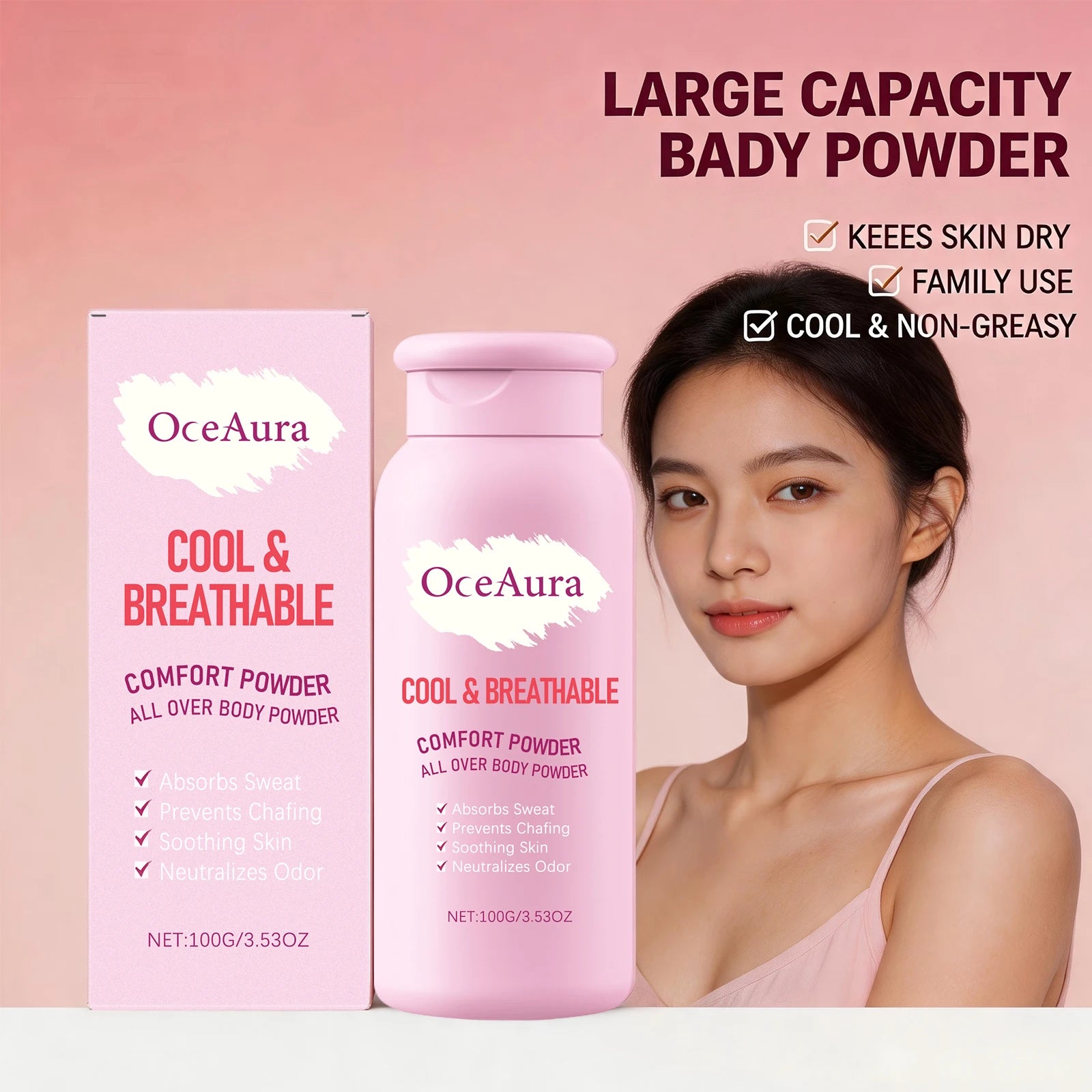 OceAura Cooling Body Powder Sweat Absorbing Anti Chafing Comfort Powder - 9