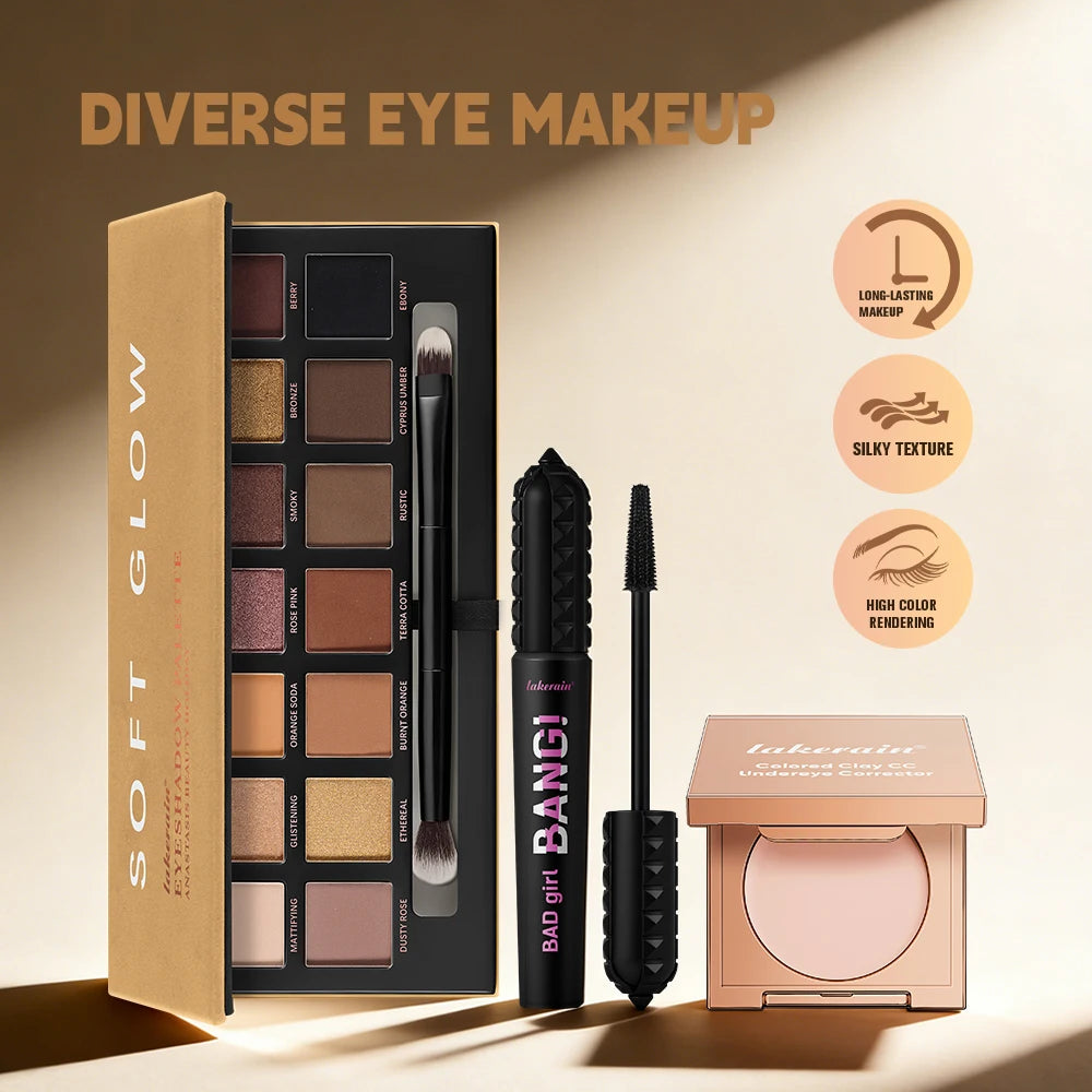 3-Piece Full Coverage Makeup Set Eyeshadow Palette And Mascara Kit