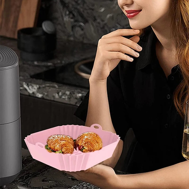 Square Silicone Air Fryer Liner Reusable Baking Pot Tray Basket - 16