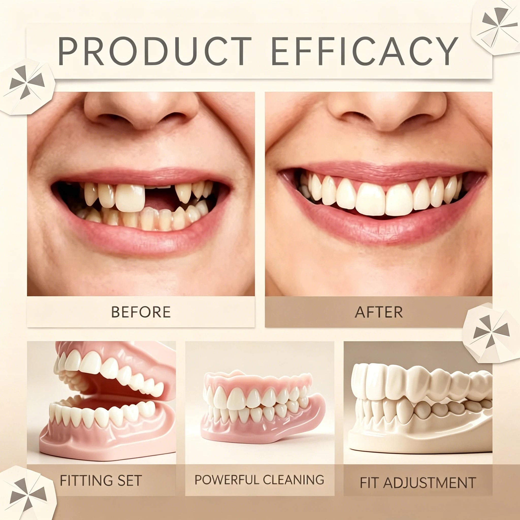 Soft Silicone Upper Lower Dentures False Teeth Bright Smile Appliance - 5