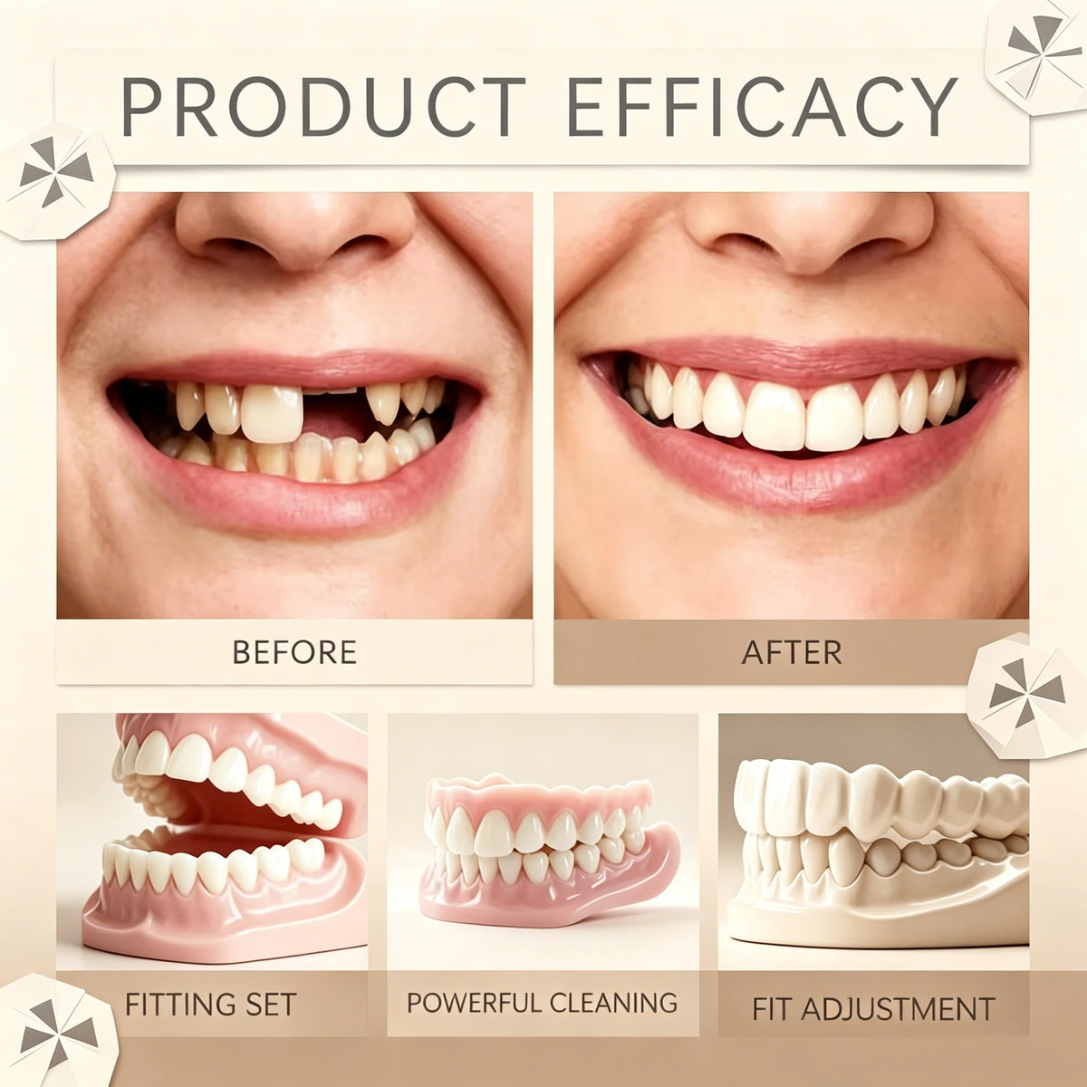 Soft Silicone Upper Lower Dentures False Teeth Bright Smile Appliance