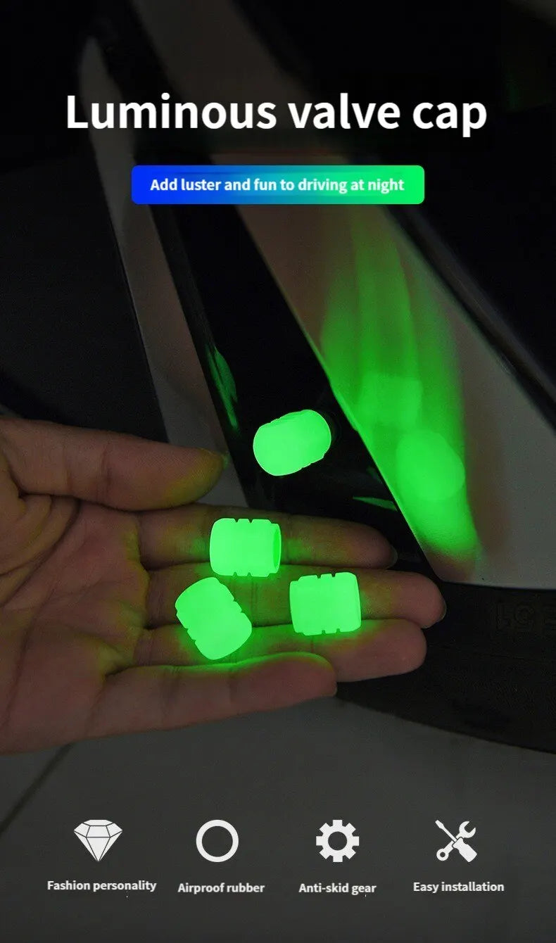 Universal Luminous Tire Valve Caps Glow in the Dark Bike Stem Covers