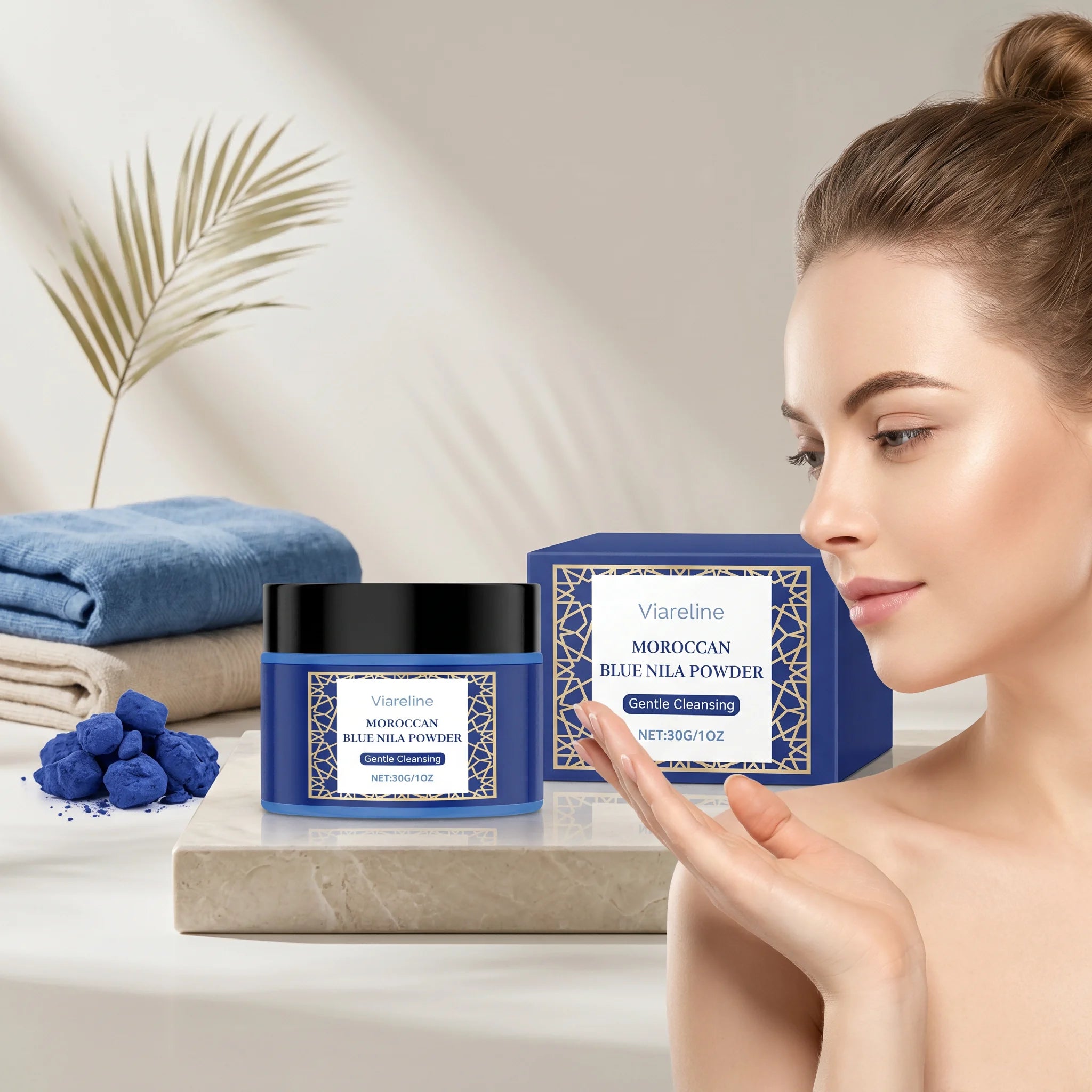 Moroccan Blue Nila Powder Exfoliating Face Mask Brightening Treatment - 1