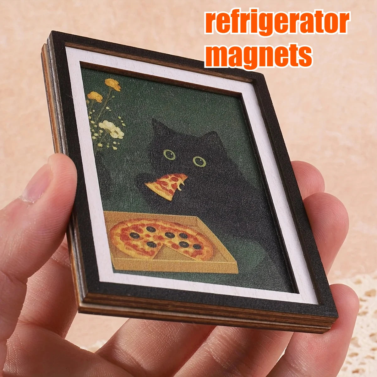 3D Black Cat Pizza Fridge Magnet Decorative Photo Frame Home Decor - 1