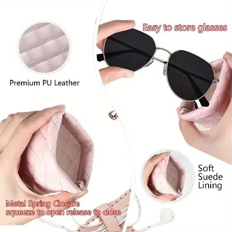 Quilted PU Leather Glasses Case Waterproof Portable Sunglasses Pouch - 11