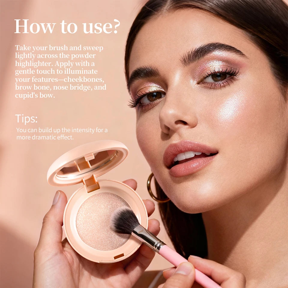 Baked Highlighter Powder Pearl Shimmer Natural Radiant Glow Makeup - 14