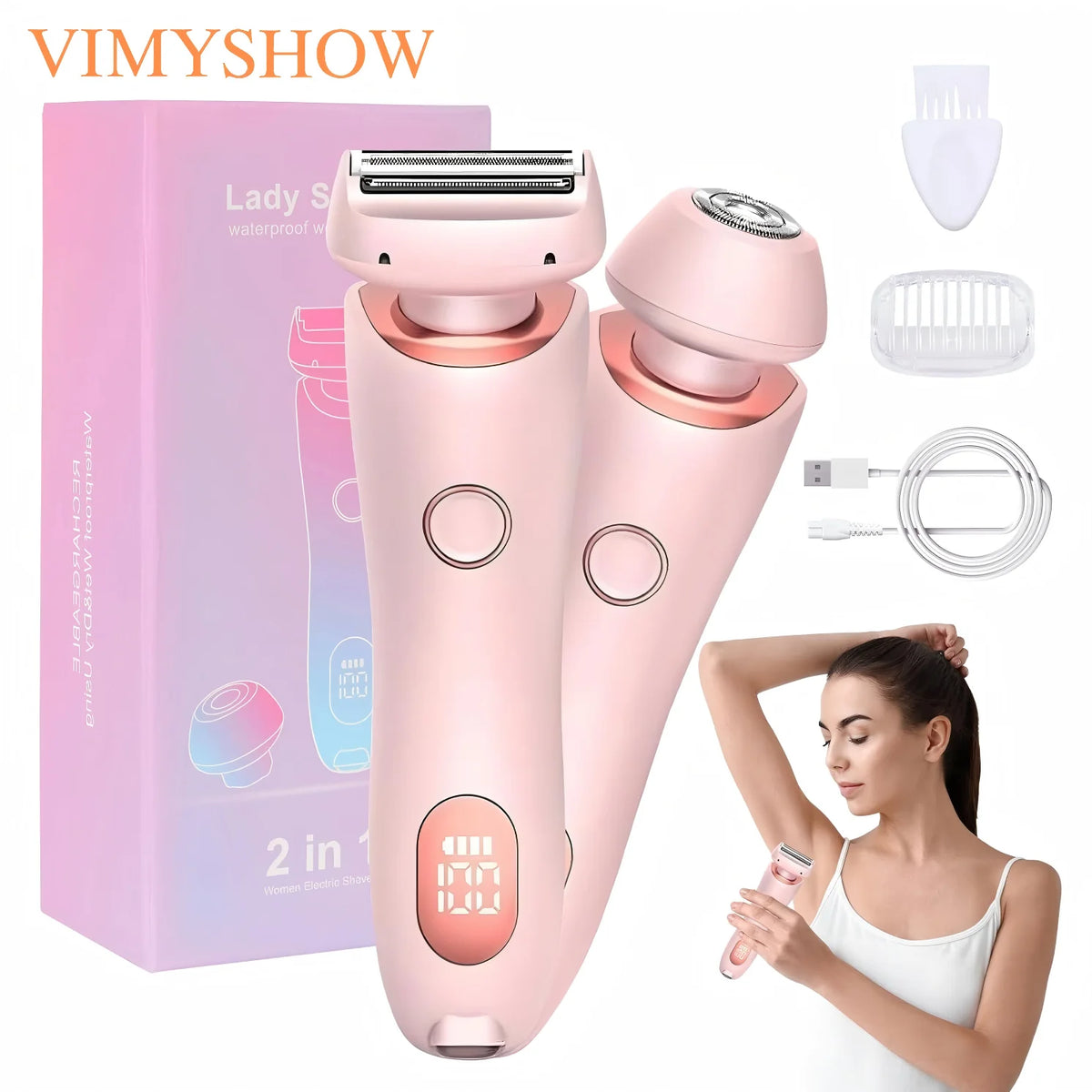2 in 1 Women Electric Shaver Dual Head Bikini Trimmer Hair Remover
